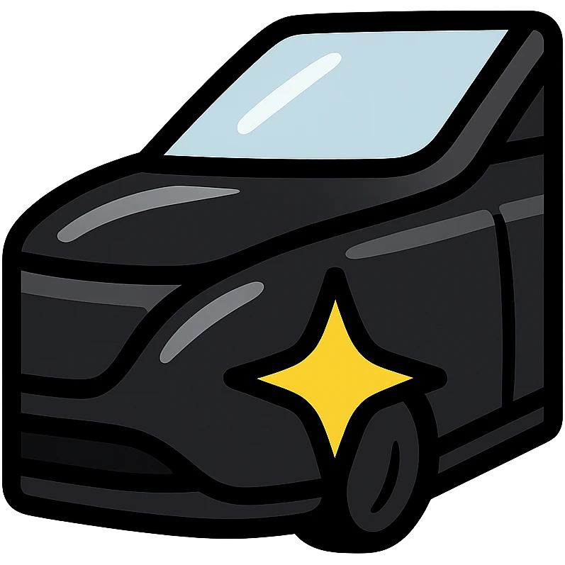 small bright star icon on glossy black surface of a high-end vehicle, main color glossy black, subtle reflections, emphasis on mirror-like shine, modern and clean, not overloaded emoji