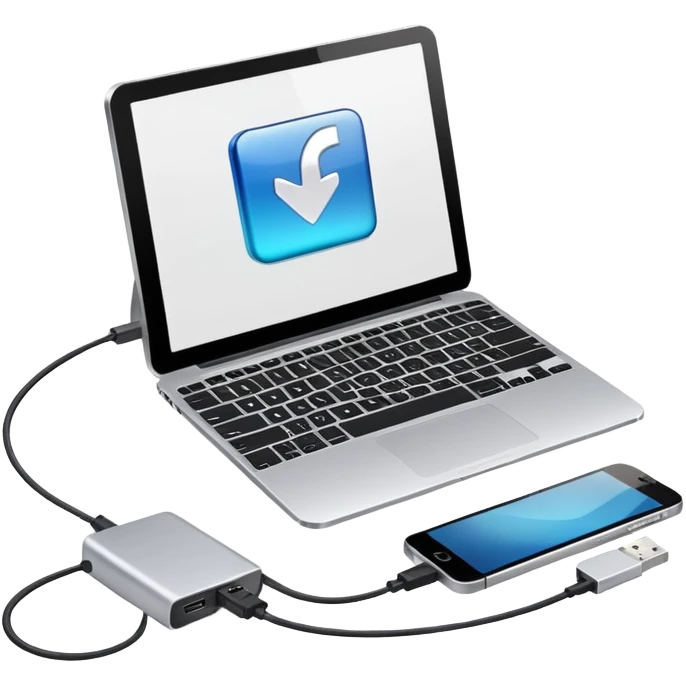 computer connected to smartphone with a USB cable emoji