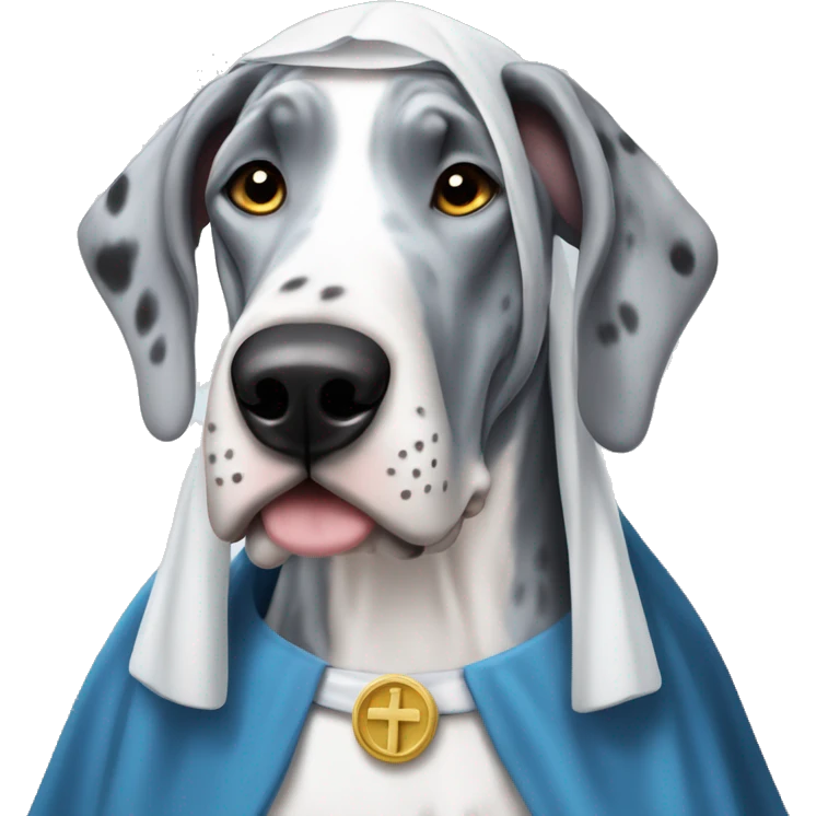 Blue Merle Great Dane wearing a nun costume  emoji