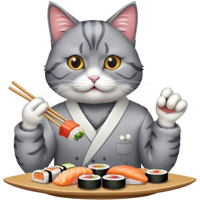 cool cat in a pearl snap shirt eating sushi emoji