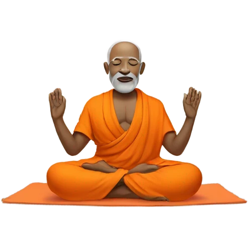an old yogi with a peaceful and meditative expression. The character should be wearing an orange robe, symbolizing traditional yogic attire. The yogi can be sitting in a lotus position emoji