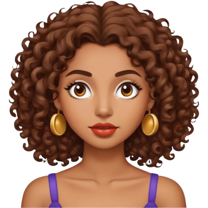 brown skinned woman with shoulder length curly brown hair, round face and beautiful eyebrows and lips emoji