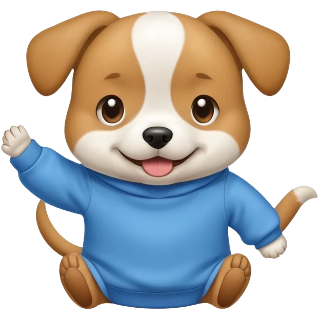 A dog with a sweatshirt on that is having fun emoji