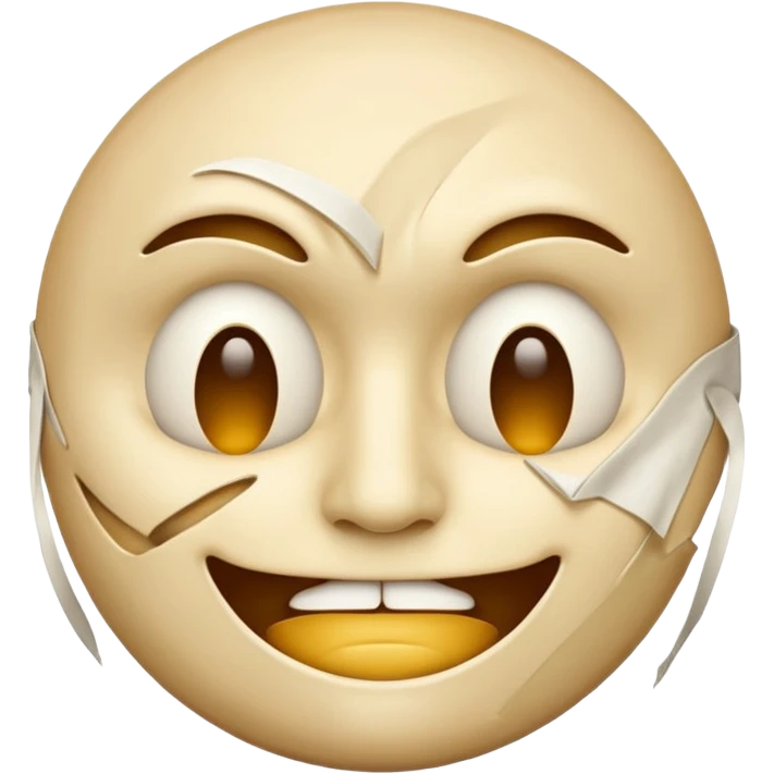 A happy-looking emoji with a broken mask revealing a sad face and empty eyes. emoji