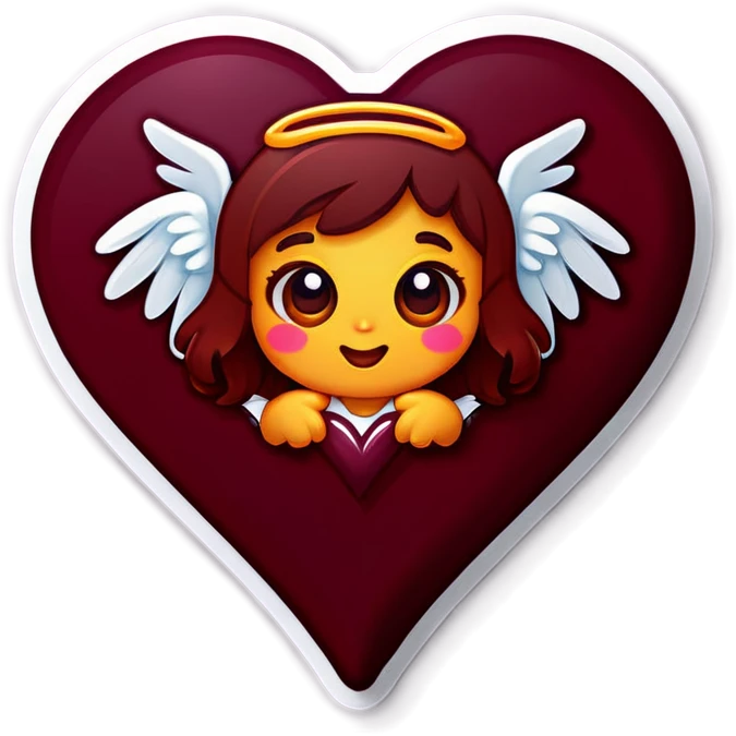 Deep maroon emoji heart with a little angel inside  emoji