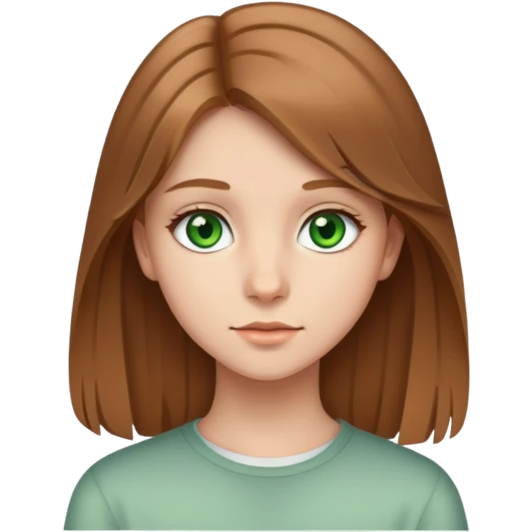 teenage girl with light brown hair, straight with slightly wavy ends, long to just below her shoulders, green eyes  emoji