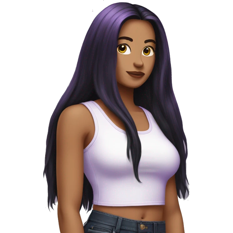 White woman y2k purple tank top with long black hair emoji