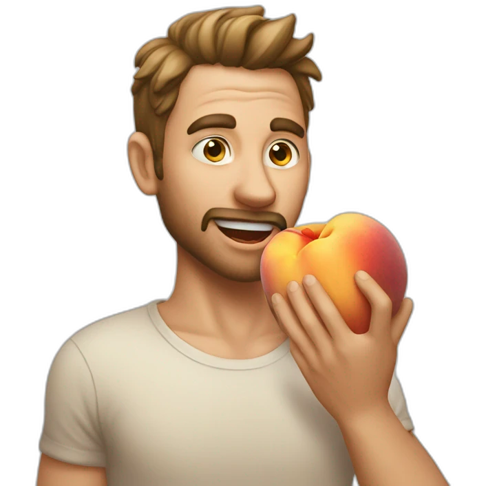 A guy bitting a nice peach emoji