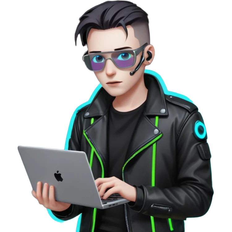cyber punk man holding laptop emoji