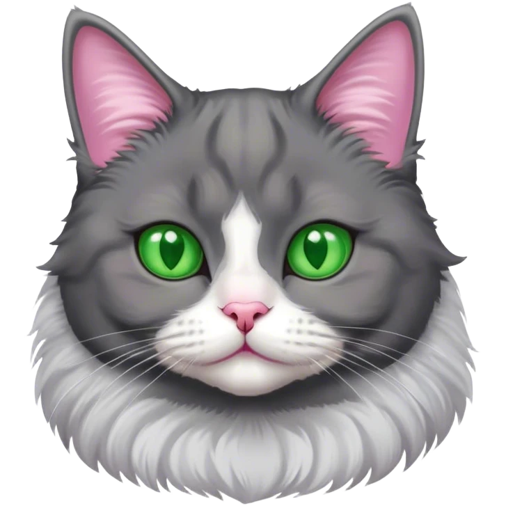 grey fluffy with tuxedo cat green eyes  emoji