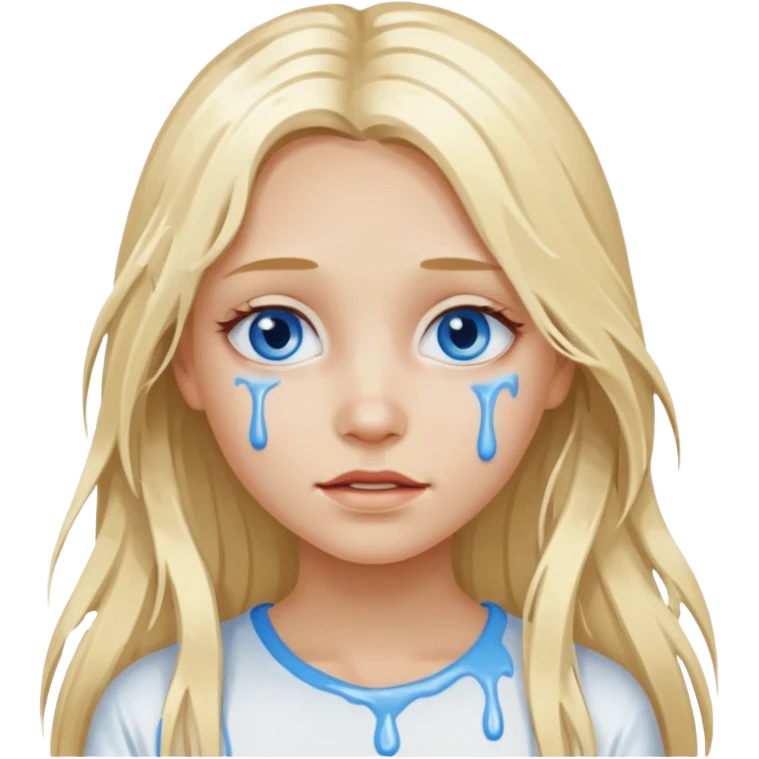Blonde blue eyed long hair girl emoji with white paint all over its face dripping  emoji