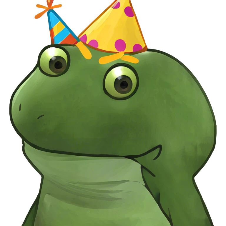 A frog wearing a birthday hat  emoji