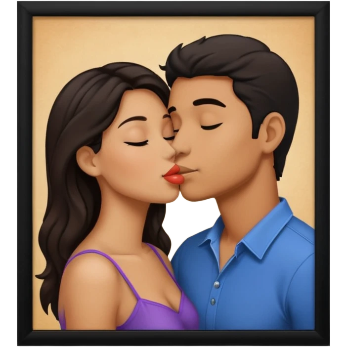 A man and a woman kissing, framed on a television screen emoji