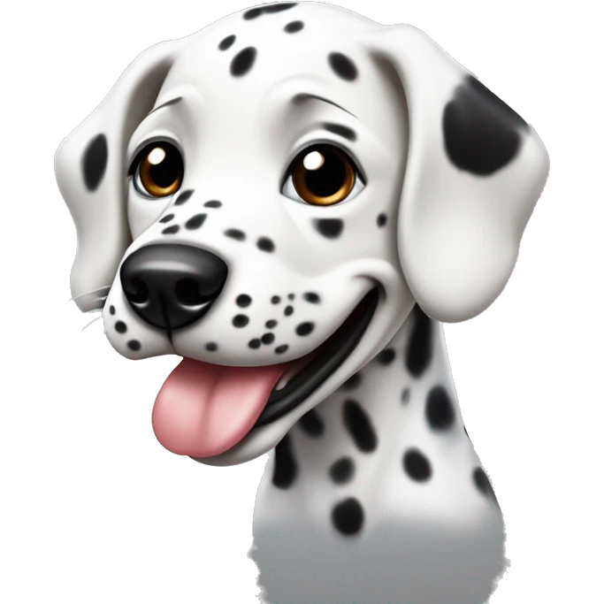 the head of a cute dalmatian puppy sticking out its tongue, from the front emoji