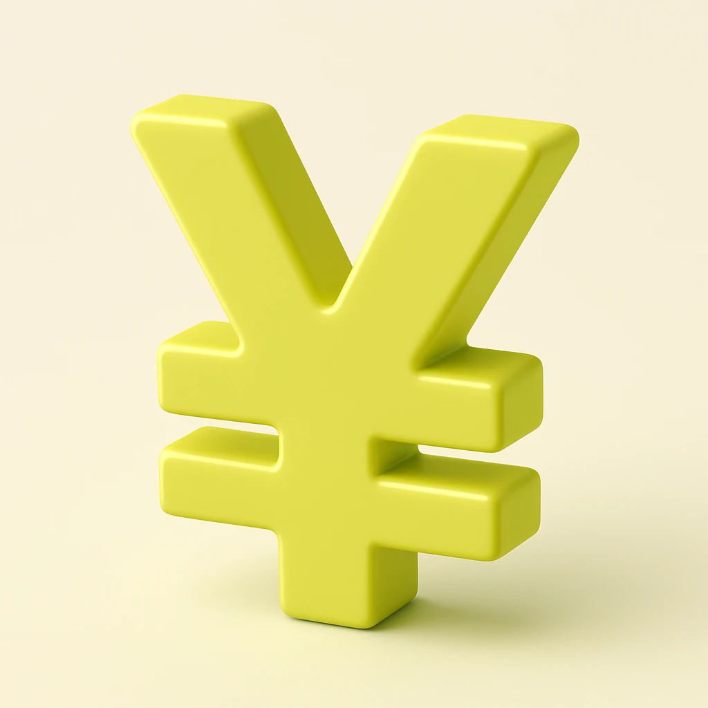 Change the yuan sign emoji to a 3D style with the same yellow-green color as in the reference images, no text, just the symbol, vibrant and modern look. emoji