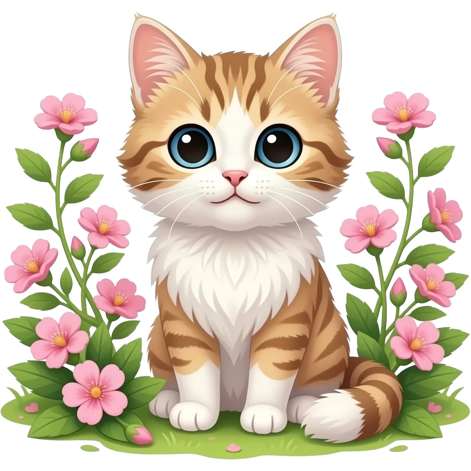 1er mai fête  du muguet, douceur, bonheur avec petit chaton angora emoji