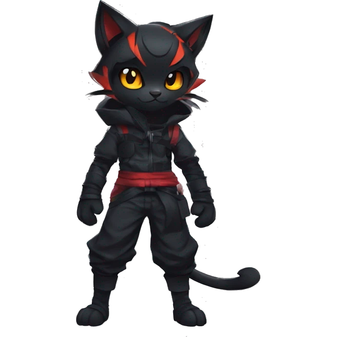 Edgy Shy Anthro Ninja boyish cool pretty dark black Litten-Pokémon-cat-fursona-animal techwear emoji