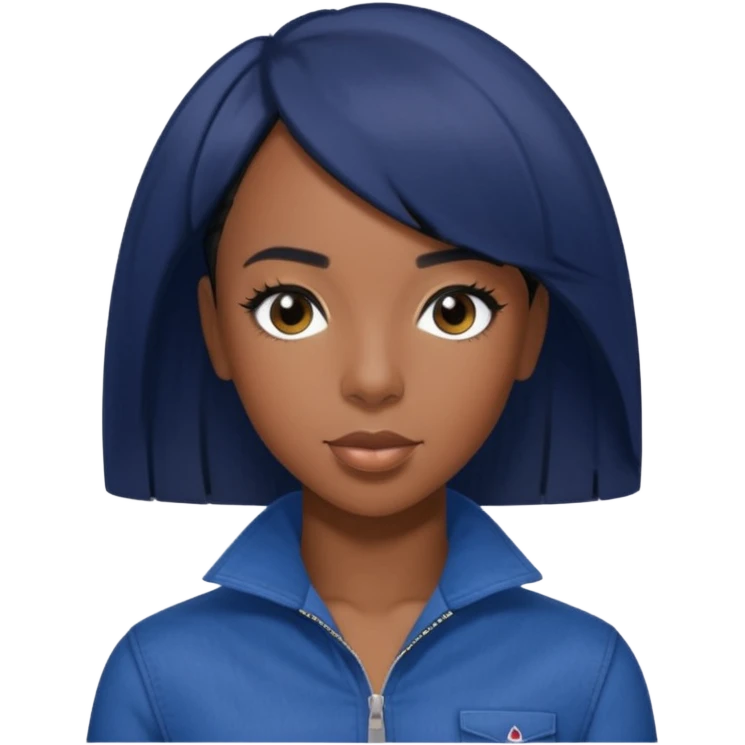 Kelly Rowland with short jet black hair, indigo outfit emoji