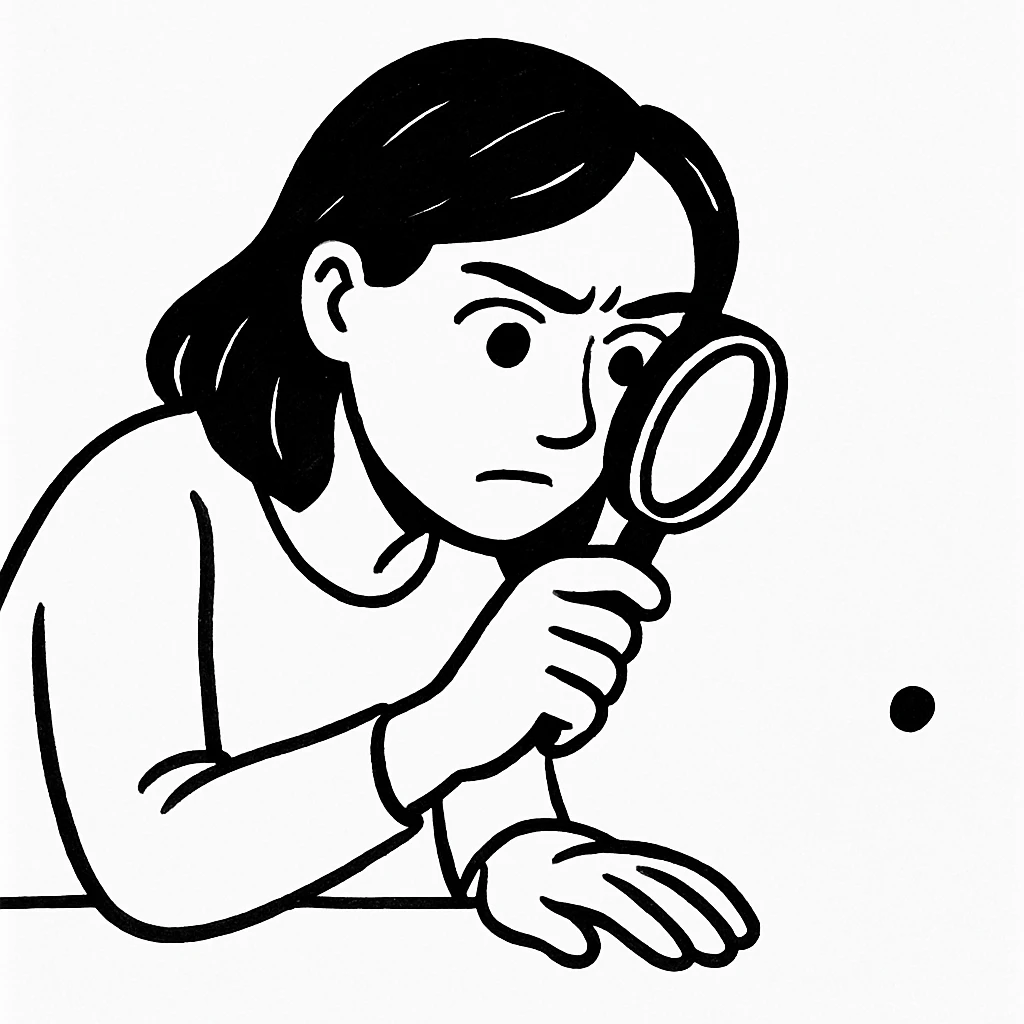 Woman looking for a dot emoji