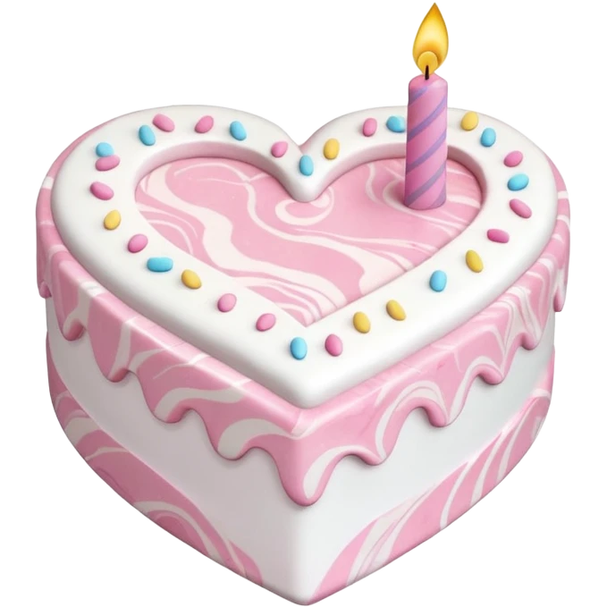 heart shaped birthday cake, pastel pink and white marbled, cute design emoji