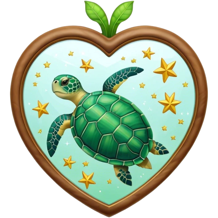 Heart shaped Mirror with turtle and stars emoji