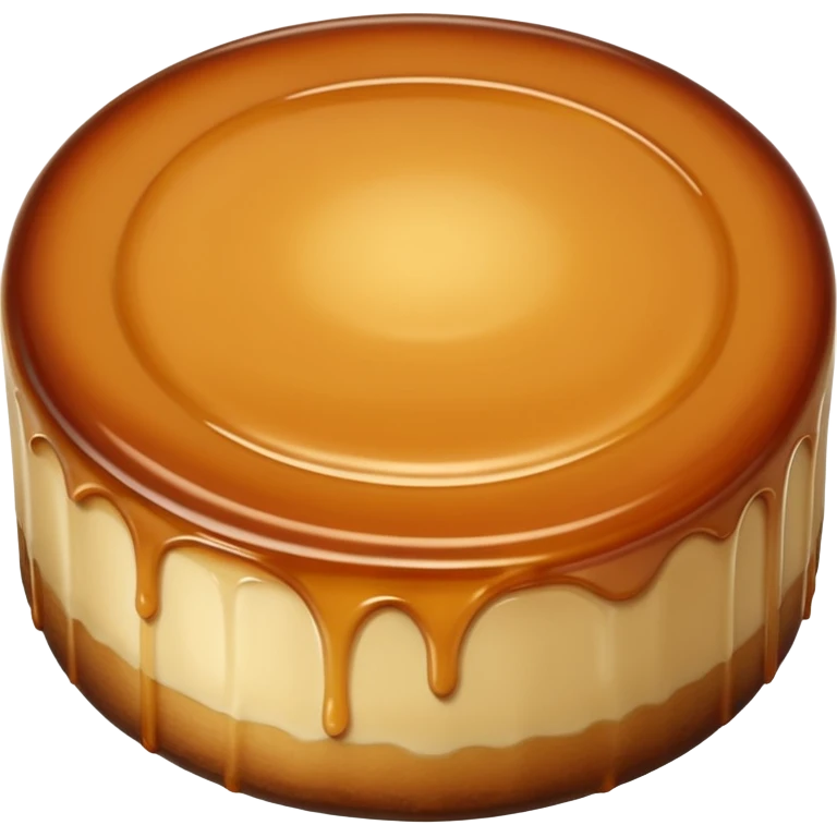 round caramel flan, glossy top, soft custard texture emoji