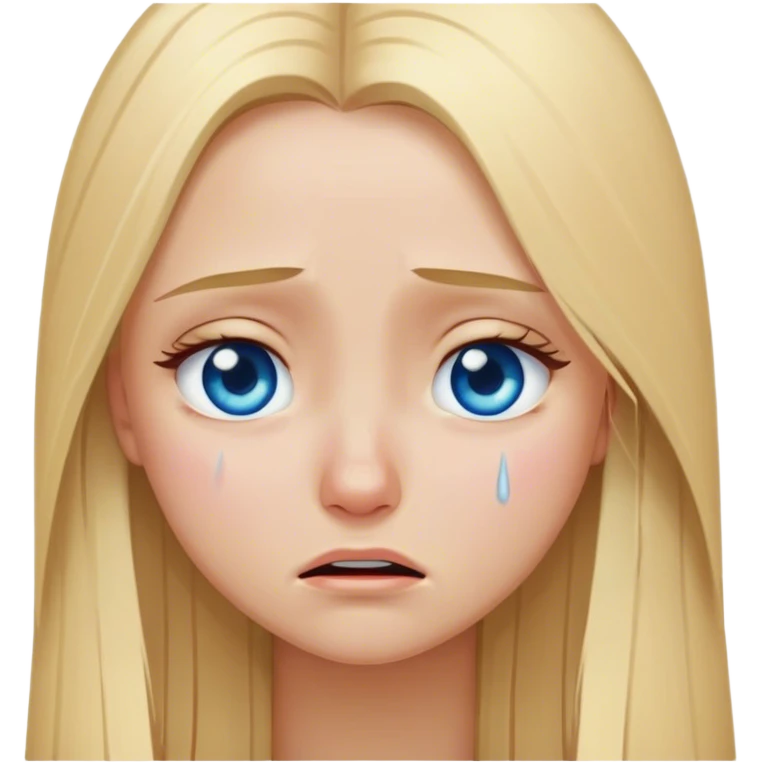 Blonde girl long straight hair blue eyes crying emoji