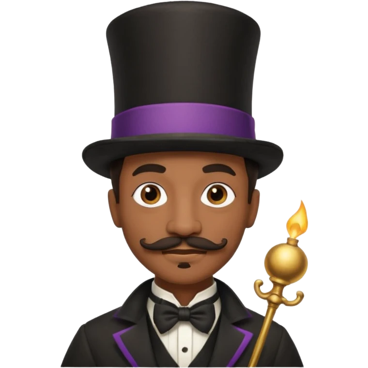 Black male magician, mustache, wearing classic top hat emoji