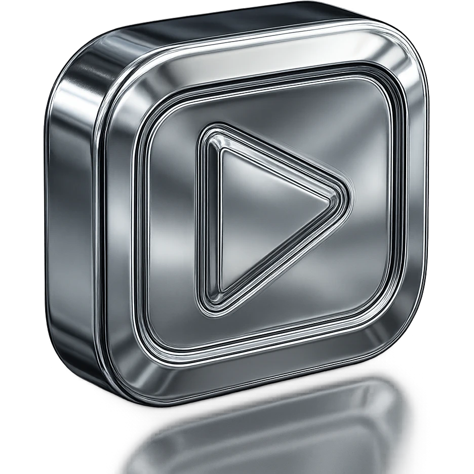 stylized chrome play button with glowing edges and futuristic look emoji