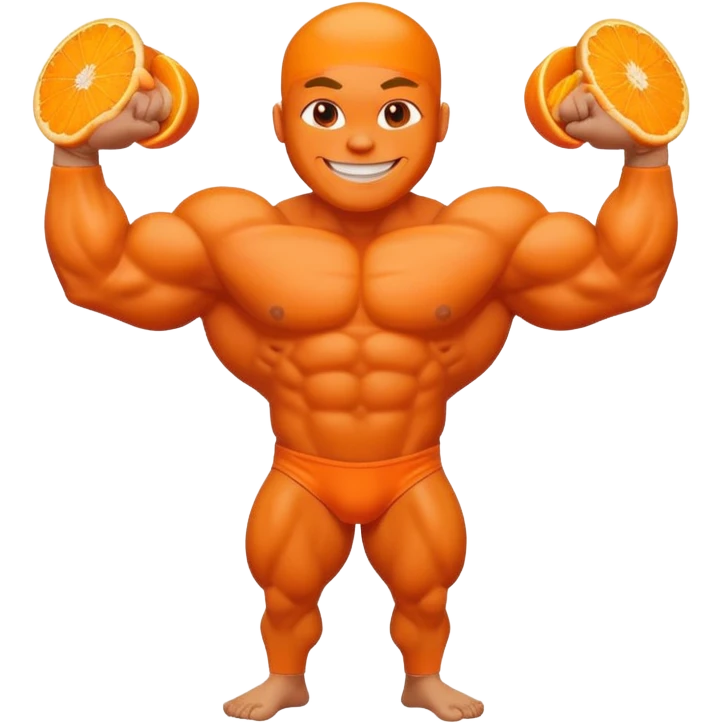Fruit orange with a face and bodybuilder arms and leg emoji