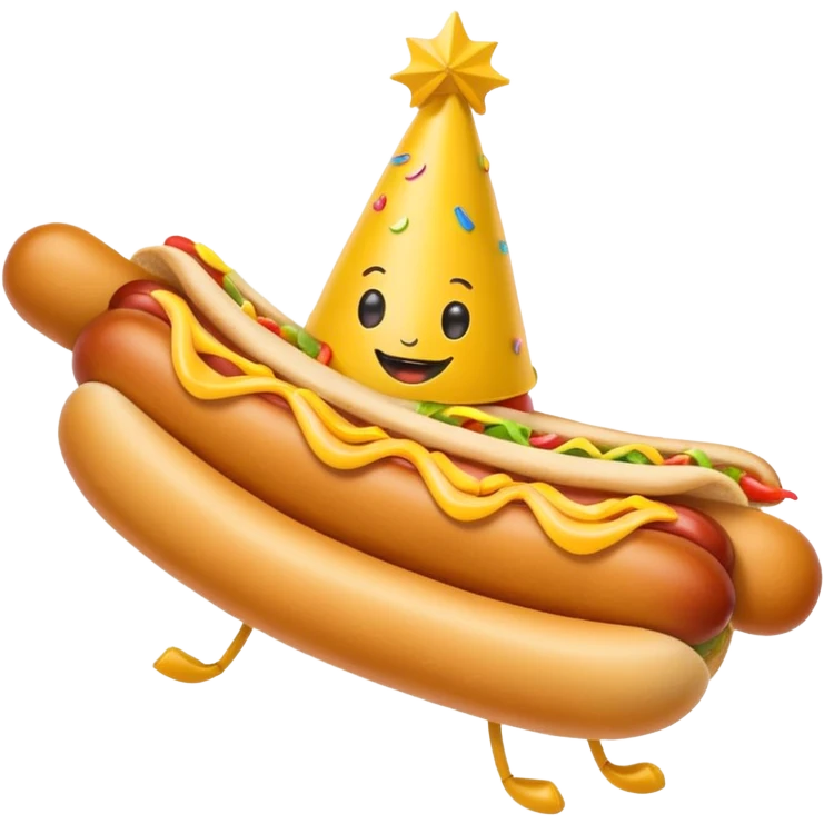 A hotdog with legs wearing a party hat emoji
