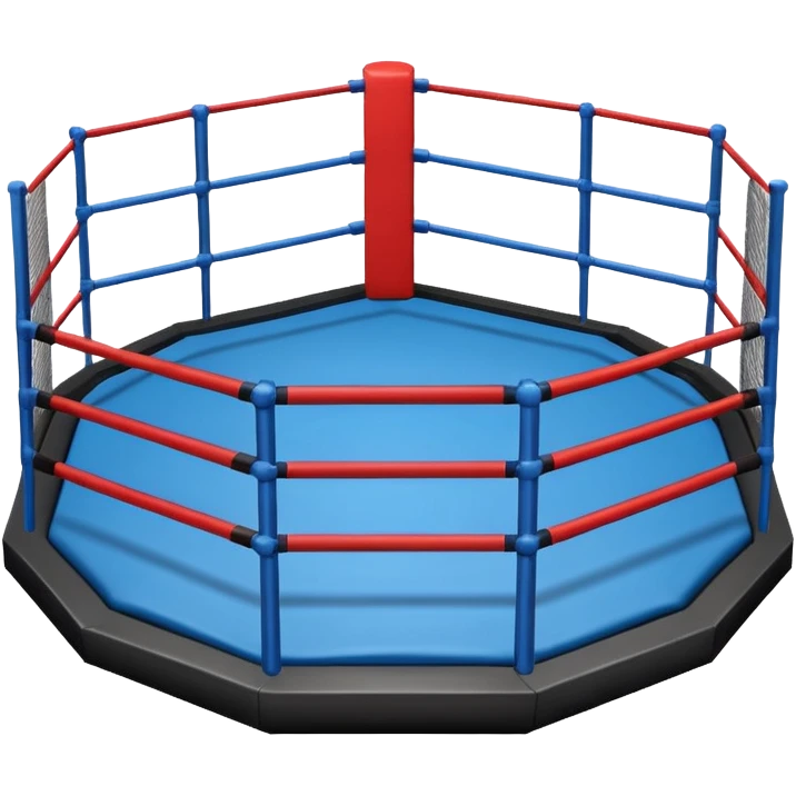 MMA cage arena object icon, octagon fighting cage with metal fence walls, padded corner posts, professional combat arena, 3D cartoon style, mobile game icon style, centered, clean background, no people, no text, no watermark
 emoji