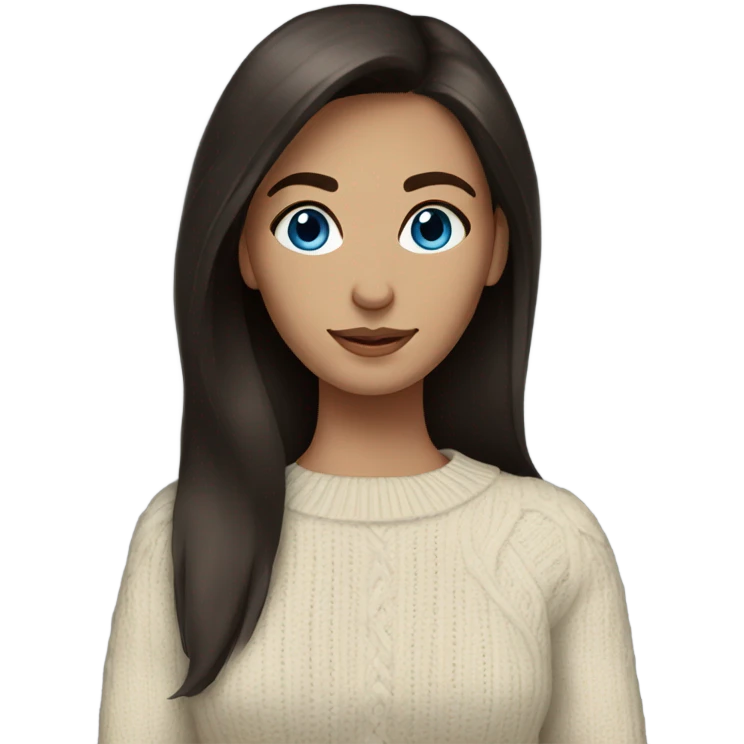 beautiful woman, straight dark brown hair, blue eyes, sweater emoji