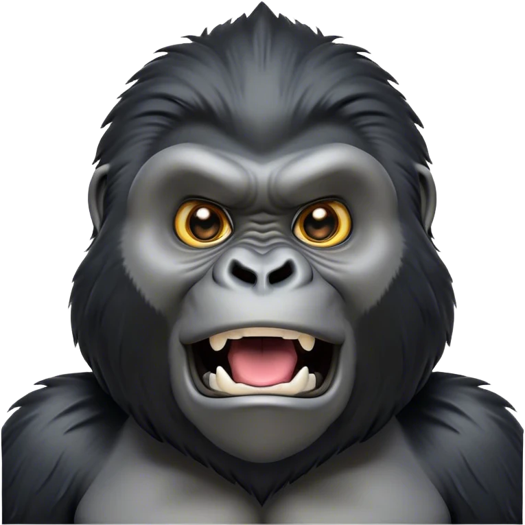Cinematic Comical mountain Gorilla Portrait Emoji, Head tilted dramatically with an exaggeratedly shocked expression, featuring a stately black and grey mane and wide, comically expressive eyes full of humorous disbelief, Simplified yet hilariously expressive features, highly detailed, glowing with a slightly sassy jungle glow, high shine, dramatic yet playful, stylized with an air of quirky primate attitude, soft glowing outline, capturing the essence of a meme-worthy mountain that appears ready to side-eye its way into viral fame! emoji
