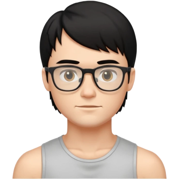 Beautiful thin guy, fair skin, glasses, and a short black mullet hairstyle, thin and muscled emoji