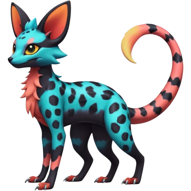 Neon-magma-pastel-gradients-colored Salandit-Umbreon-Genet-Noivern-Noibat-Serval-Hybrid (Full body) emoji