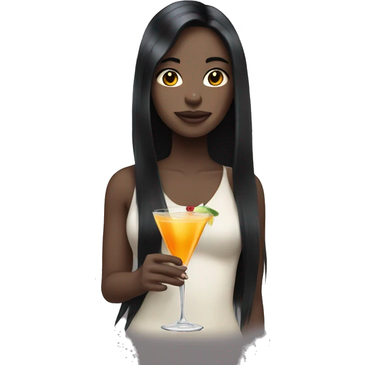 Pale girl with long black hair with chest holding cocktail emoji