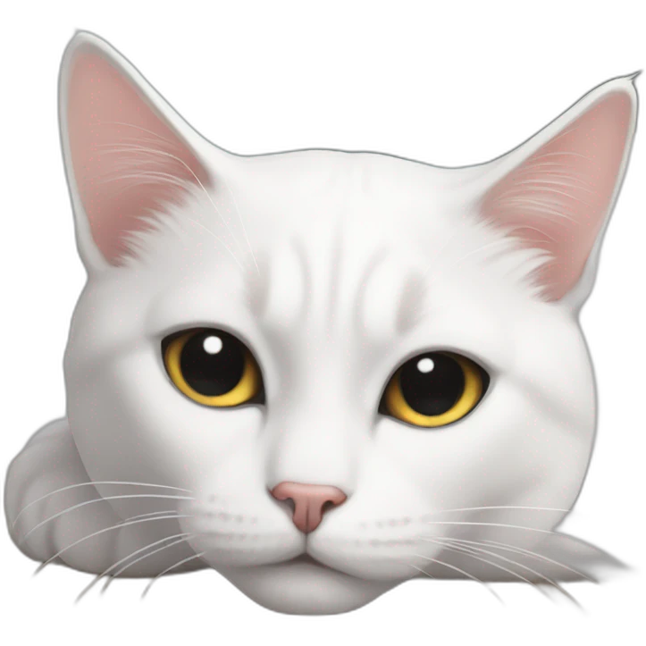lazy white cat with black around the eyes emoji