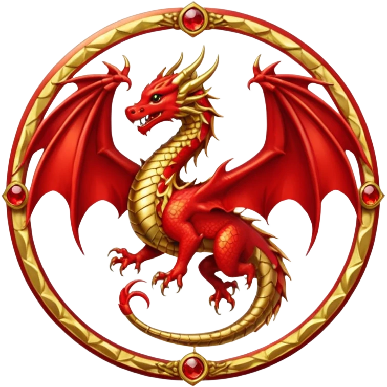 Golden dragon with wings crest / brosch in a circle with red gems and no background emoji