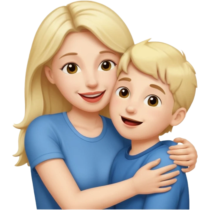 A woman and her son, with their tongues hanging out, their tongues touching and hugging. emoji