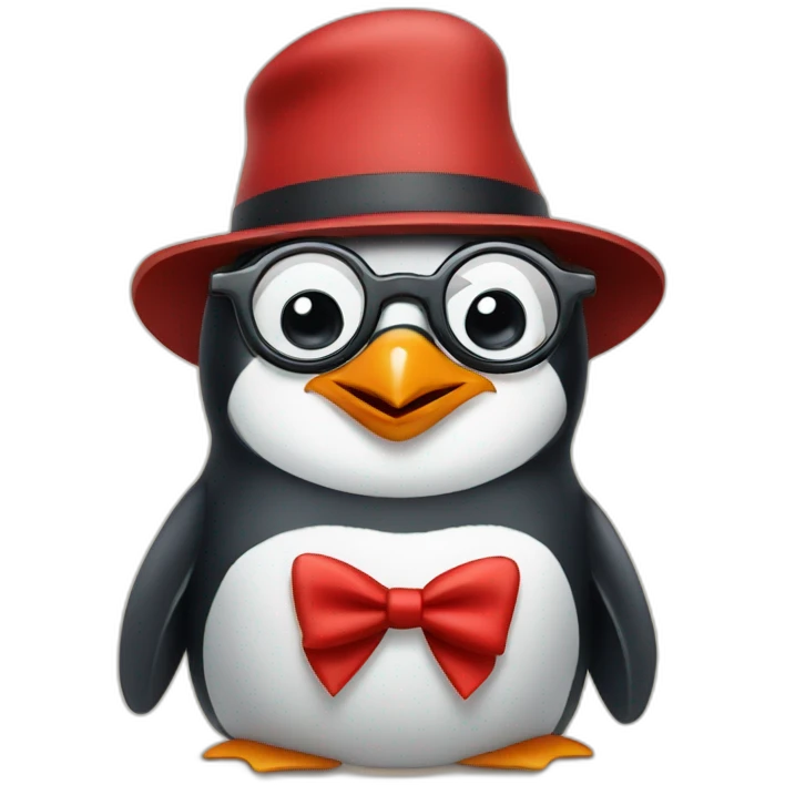 Penguin with red suspenders and a propeller hat and glasses emoji