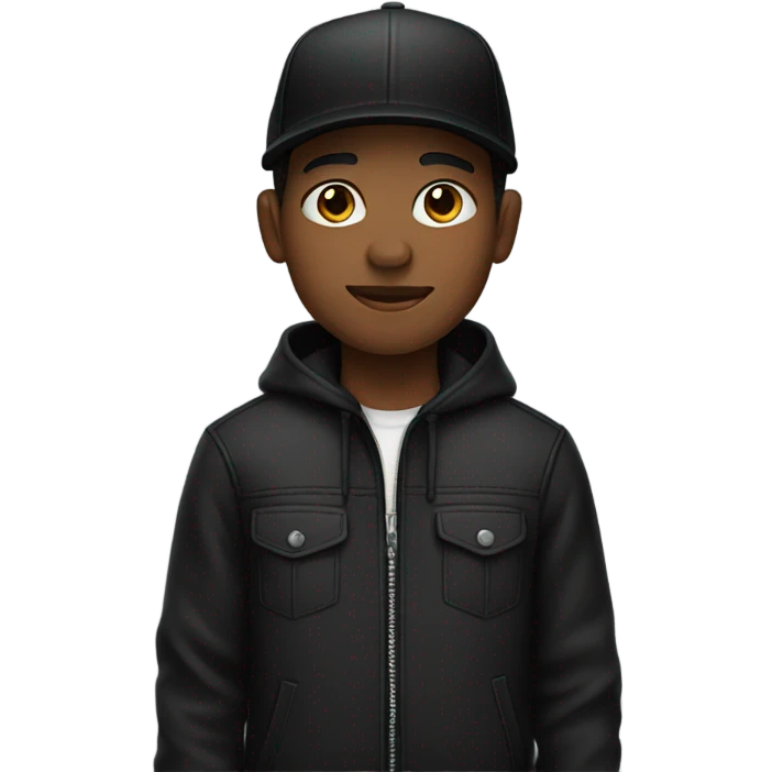 Black boy in black jacket atlas with Cap emoji