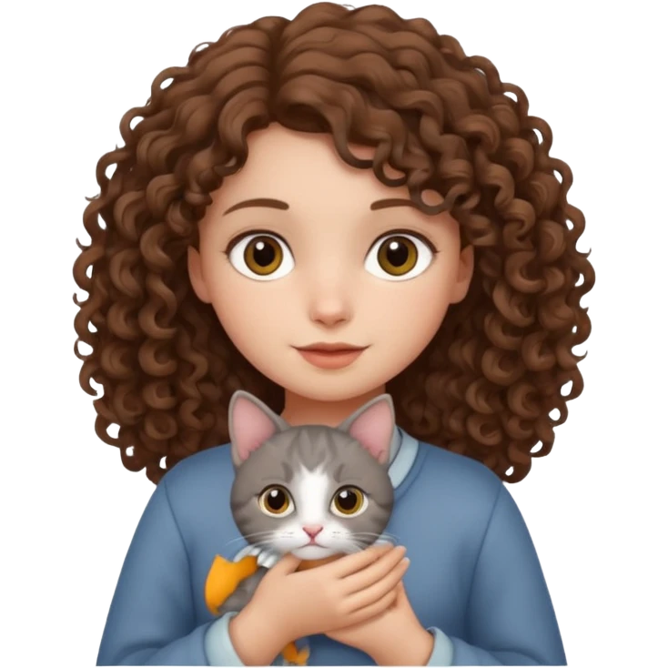 Девушка с кудряшками держит котика emoji