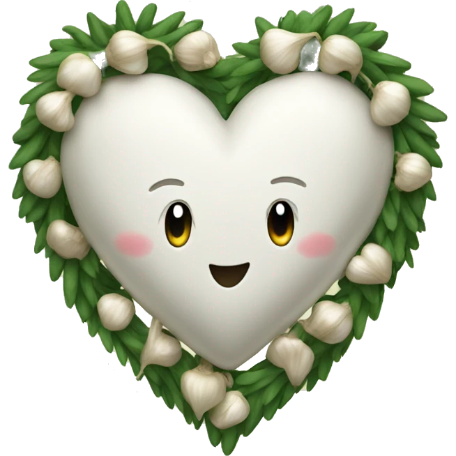 white heart adorned with garlic garland emoji