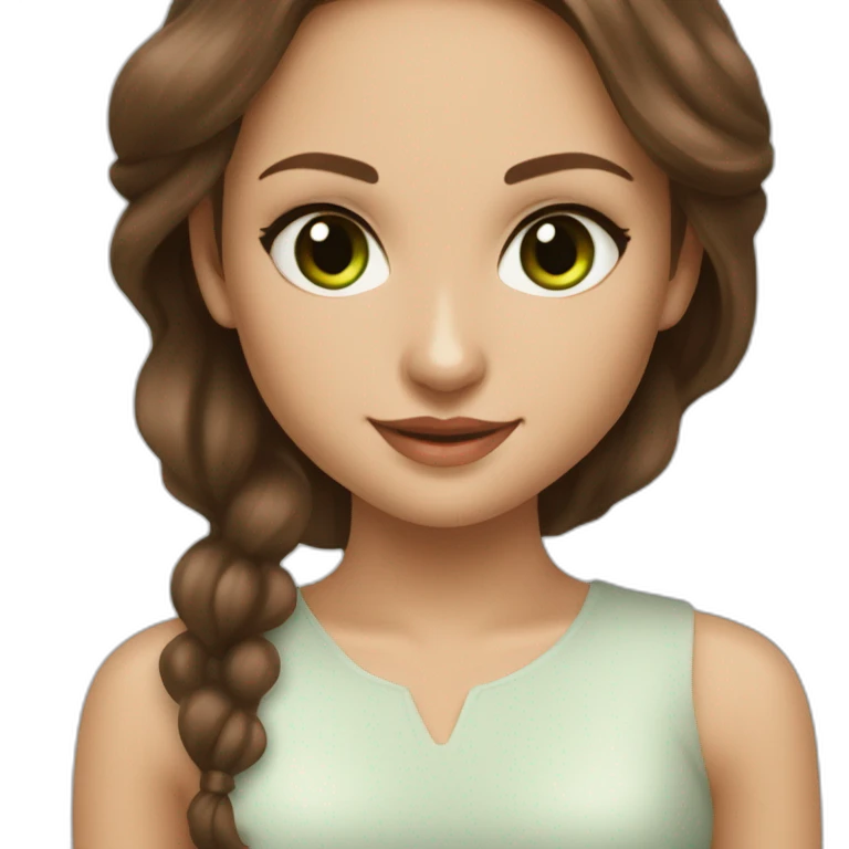beautiful girl with long hair, brown hair, brown green eyes, looks like natalie portman, smiling at the camera emoji