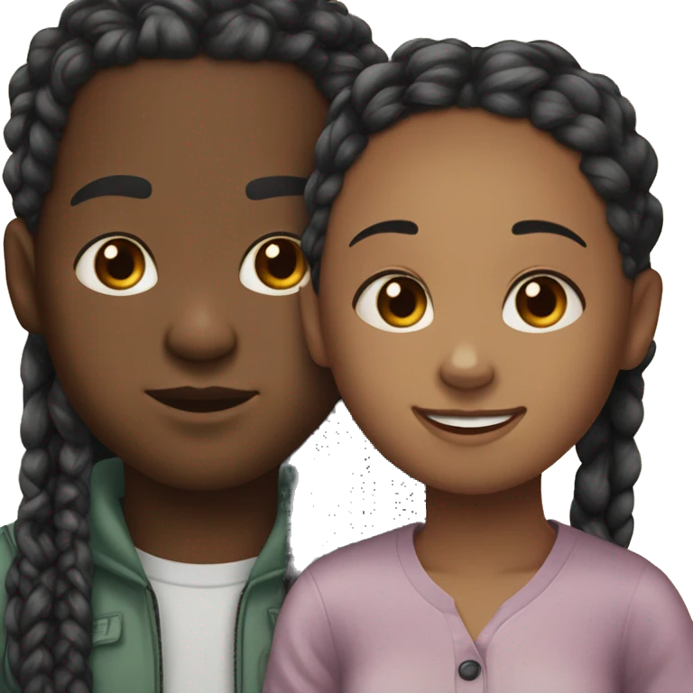 Realistic black girl with box braids and light skin boy with short curly hair and a short beard hugging emoji