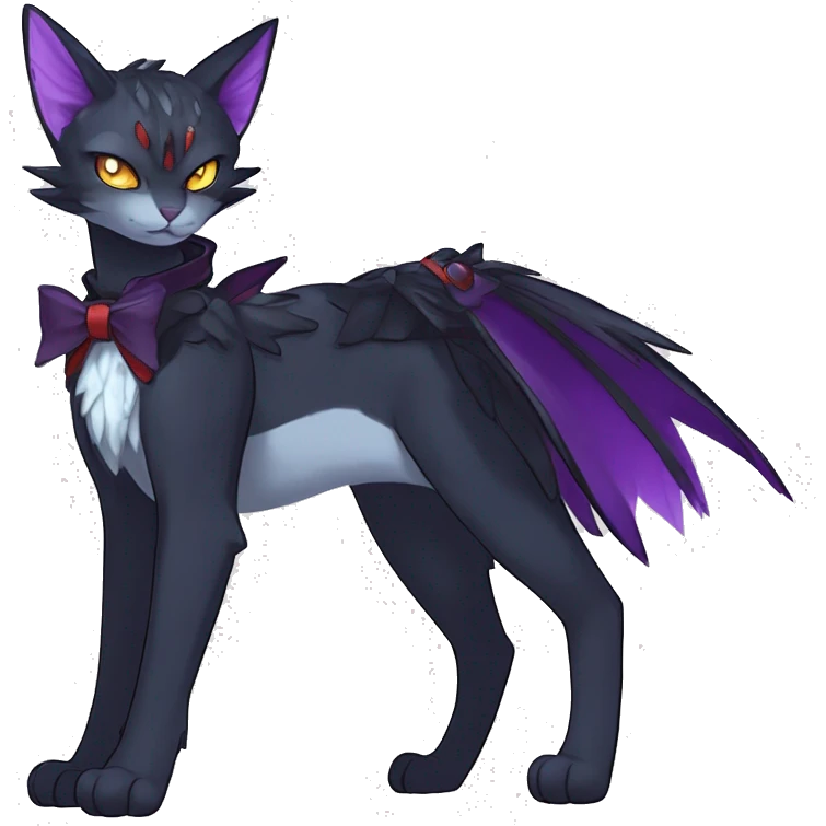 cool cartoon anthro edgy distinguished ethereal elegant beautiful fantasy black purple red ethereal fantasy nargacuga-Noivern-cat-Fakemon collar harness bow tis full body emoji