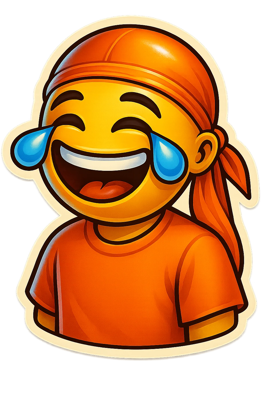 lol face laughing crying
orange shirt
make him smile
Change His durag To orange emoji