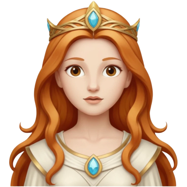 Minerva, Goddess of Wisdom from Gods and Goddesses with long reddish blonde hair, ivory outfit emoji