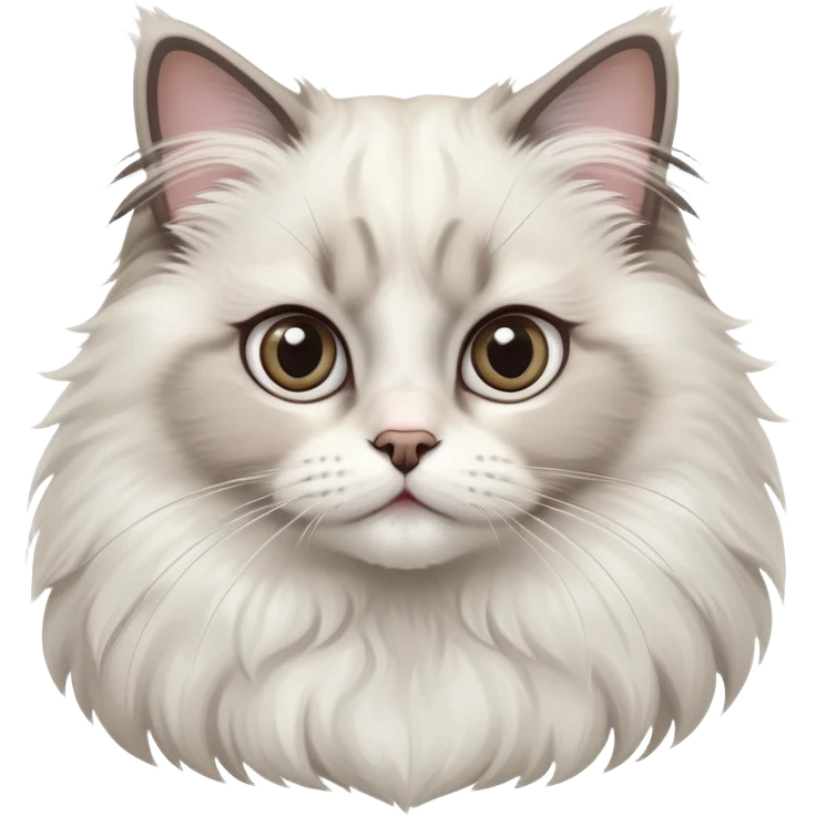 cinematic-adorable-big-eyed-fluffy-ragdoll-cat-portrait-emoji,-head-tilted-playfully-with-a-sweet-expression,-fluffy-white and grey-fur,-simplified-yet-irresistibly-cute-features-with-large,-expression,  emoji